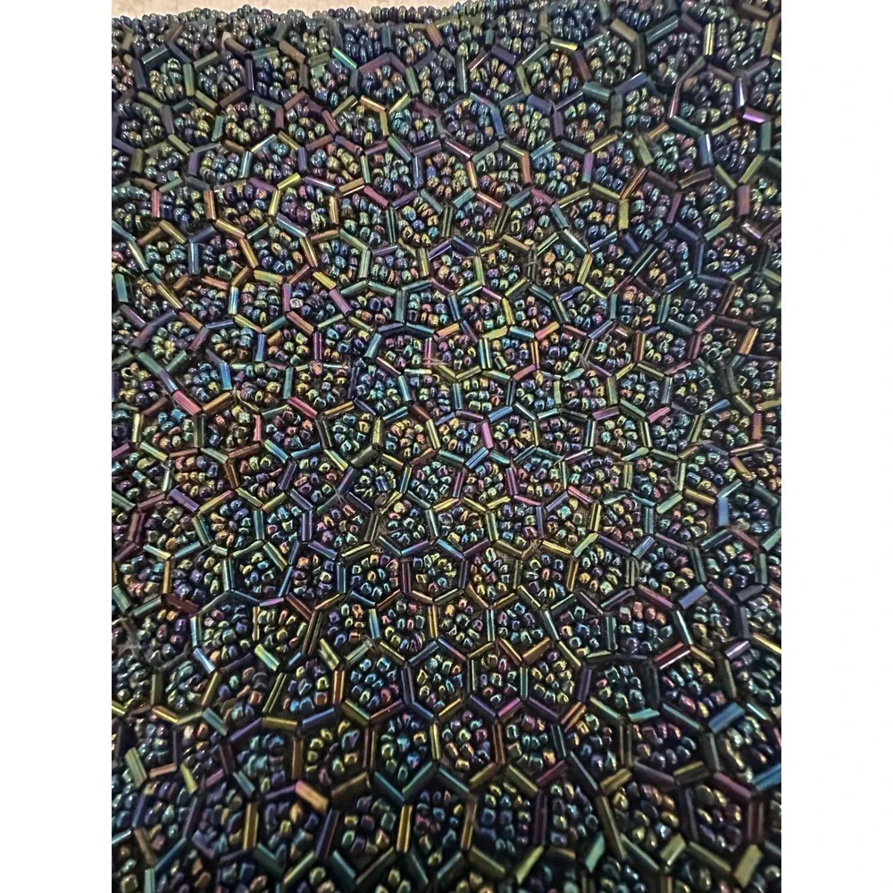 Iridescent Beaded Crossbody Bag Geometric Oil Slick Evening Purse Blue